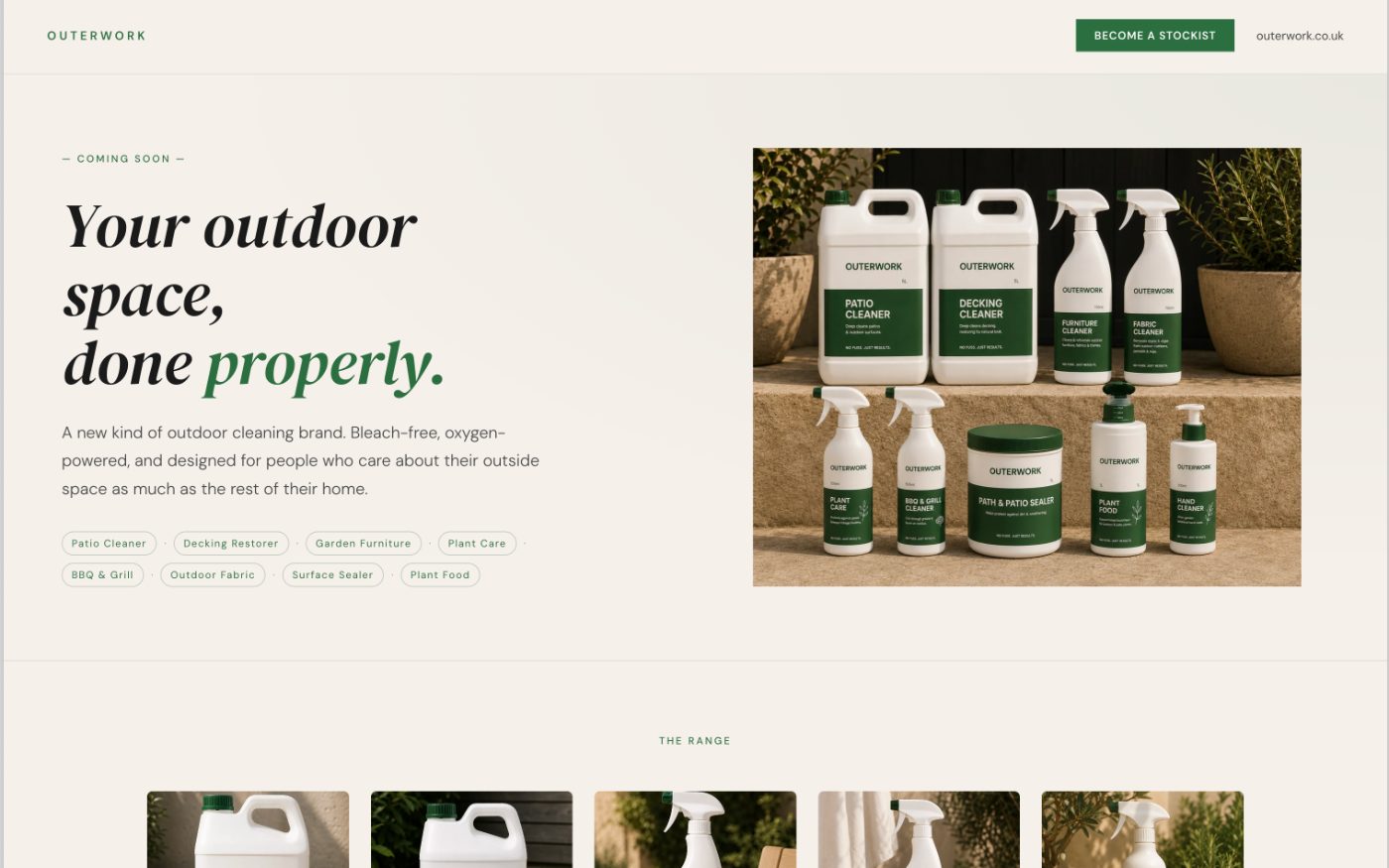 The Outerwork website, outdoor cleaning brand