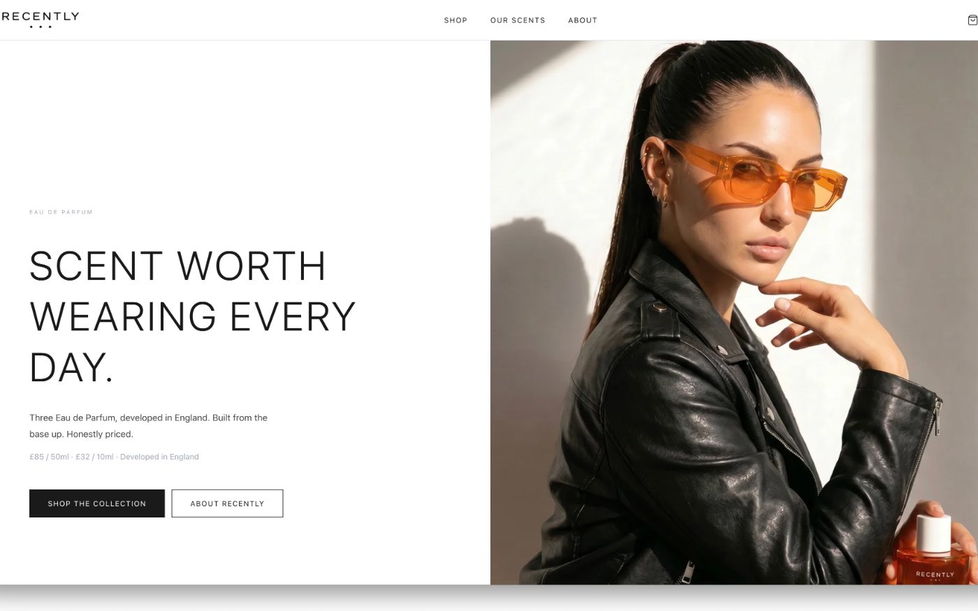The Recently Fragrance website, eau de parfum developed in England