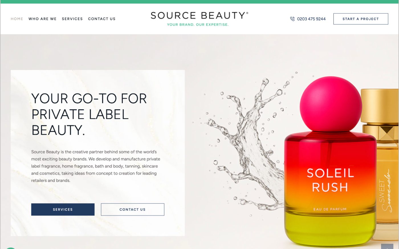 The Source Beauty website, private label beauty manufacturer